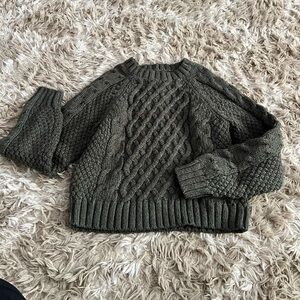 American Eagle Olive Green Knit Cropped Sweater